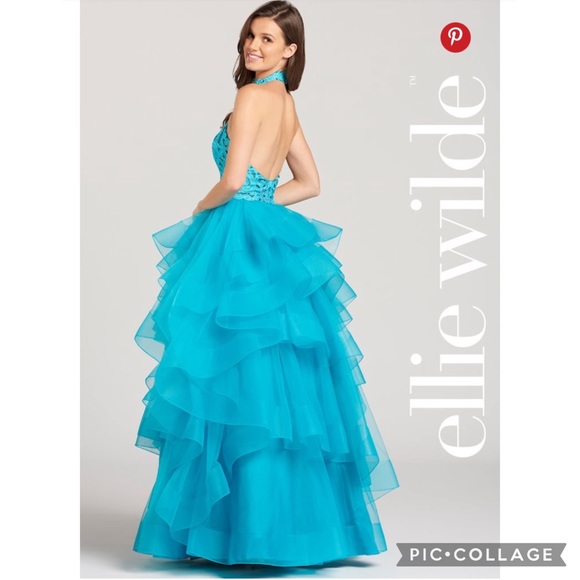 Ellie Wiled by MonCheri sleeveless tulle and lace halter gown - Picture 2 of 10